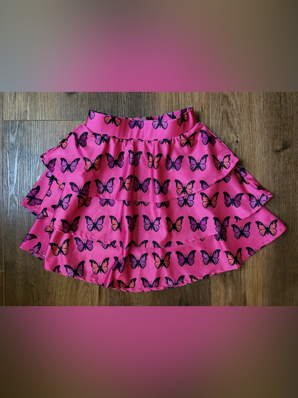 TEREZ girl pink butterfly tiered skirt